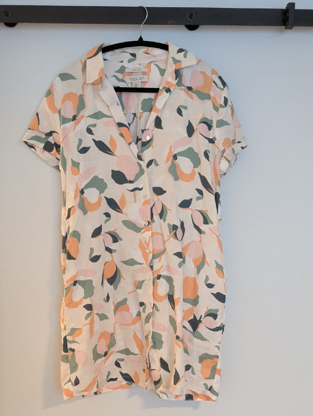 Rachel Zoe Short Button-Front Floral Print Top in Peach, Pink & Green